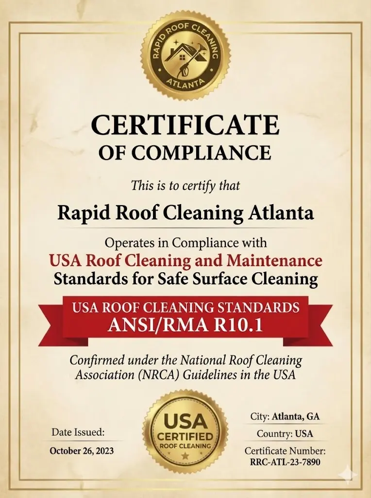 roof cleaning service certificate